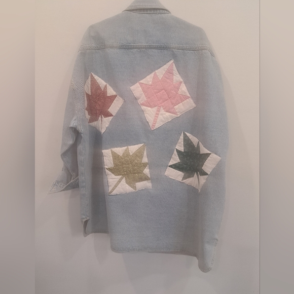 Brunette The Label Jackets & Blazers - Denim Jacket with Leaf Patchwork, Upcycled Brunette the Label